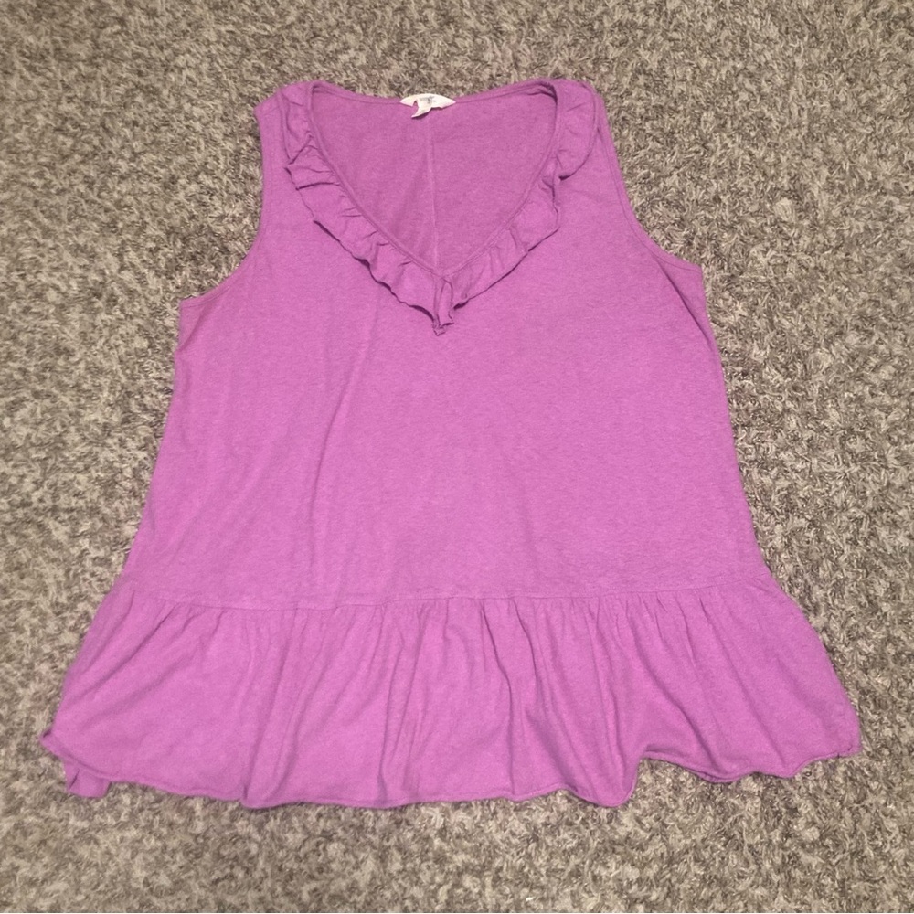 3/$15 - Terra & Sky Lavender Ruffle Sleeveless Top, Sz 0X 14W, fits like 2X
